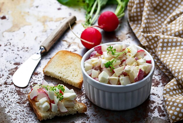 Fresh salad with radish and eggs