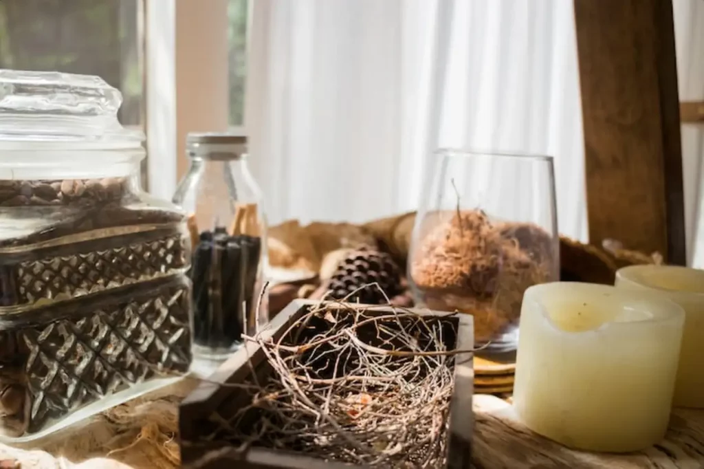 Seed and dry herbs room decoration