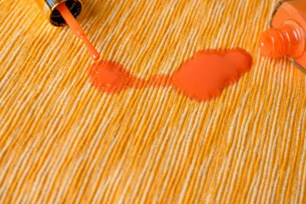 a stain of nail polish spilled on the carpet