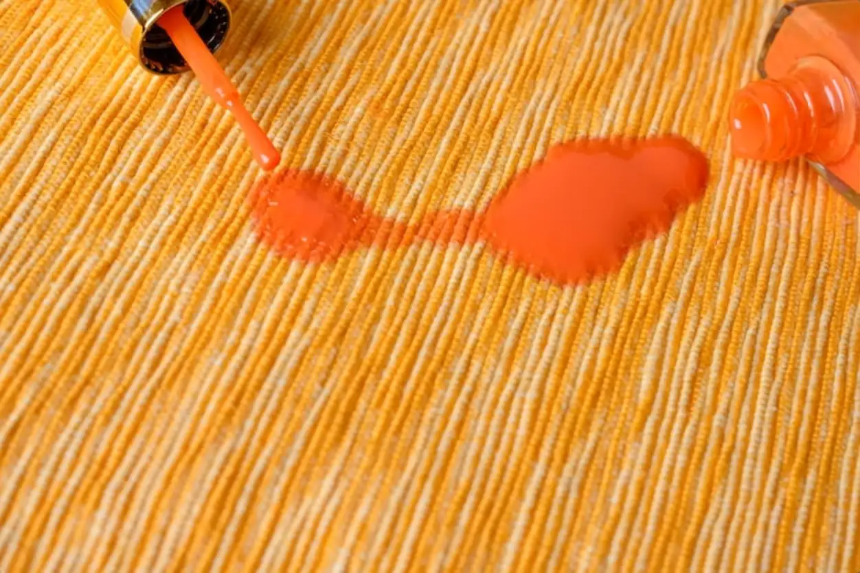a stain of nail polish spilled on the carpet