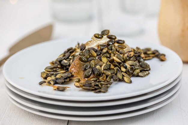 High angle view of food in plate on table