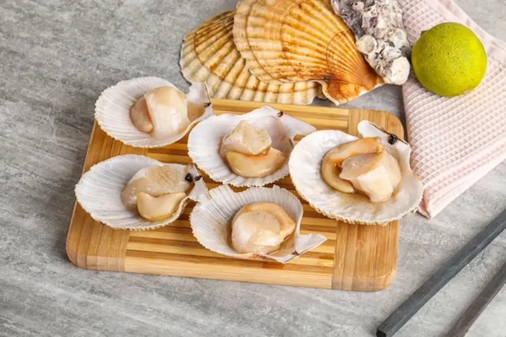 Raw natural scallop in its shell