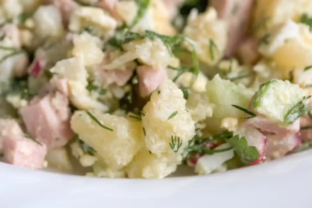 Vegetable salad with sausage