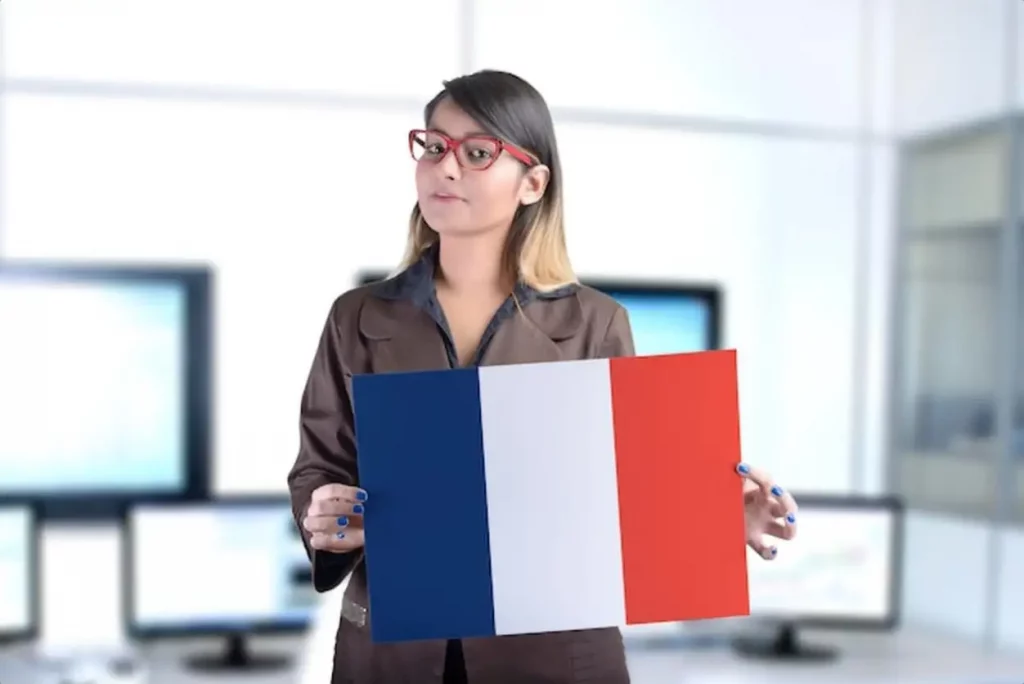 Business Woman Holding the French Flag