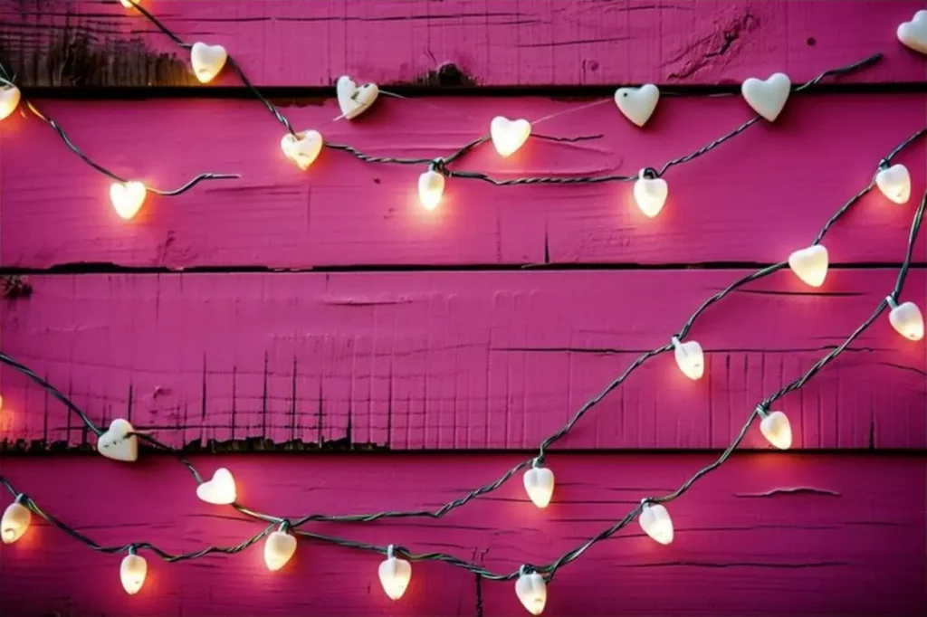 Pink background with white hearts on lines