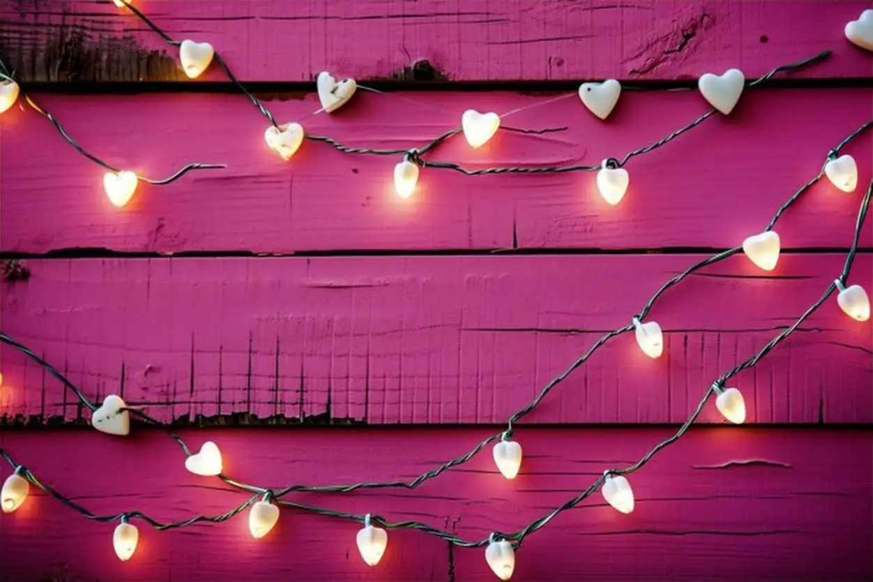 Pink background with white hearts on lines