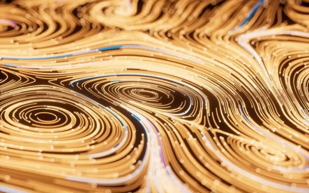 Flowing lines and glowing particles Neon lines background 3d rendering