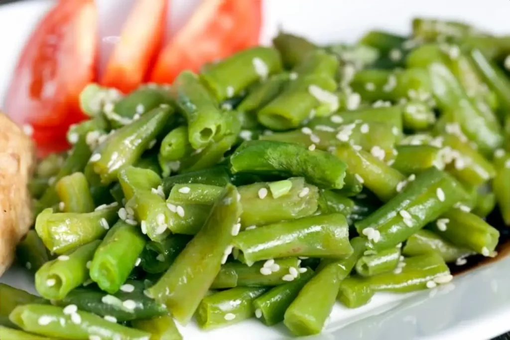Baked asparagus beans with sesame seeds