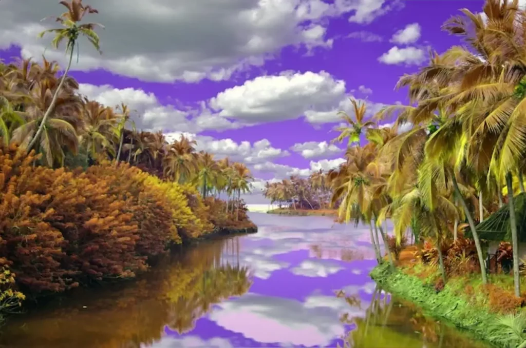 Reflection of sky on calm river amidst trees