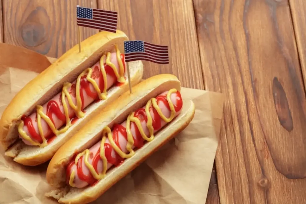 Hot dogs on wooden