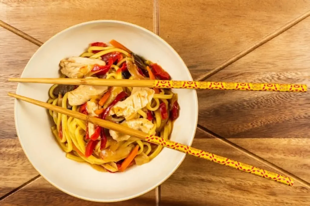 High angle view of food in bowl on table