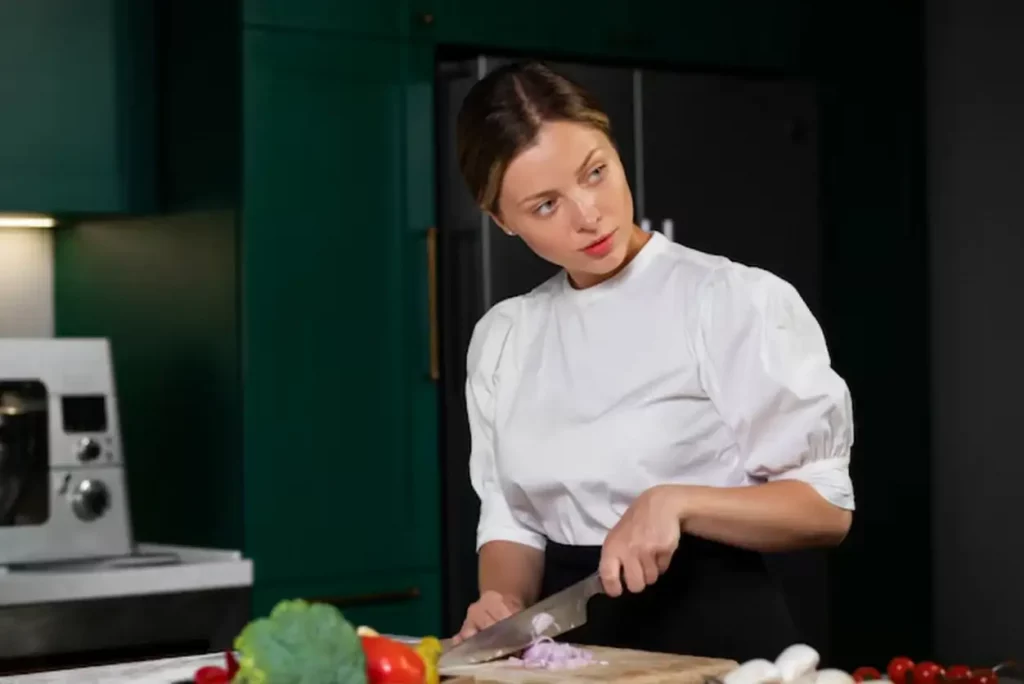 Medium shot woman cutting onion