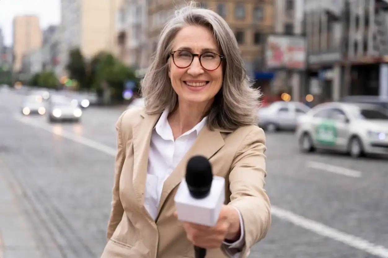 Female journalist telling the news outdoors