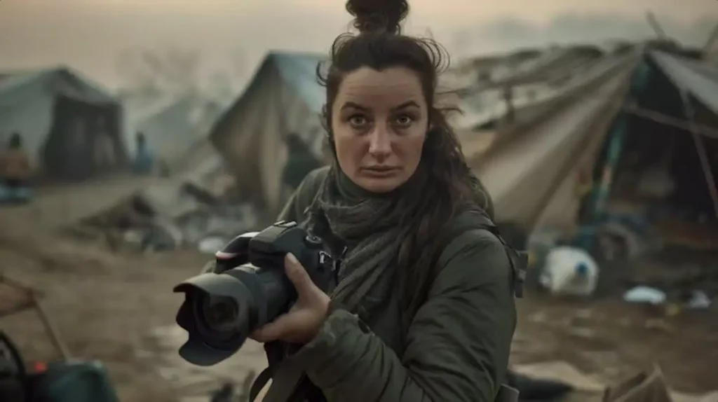 Person documenting war and conflict zone through photography