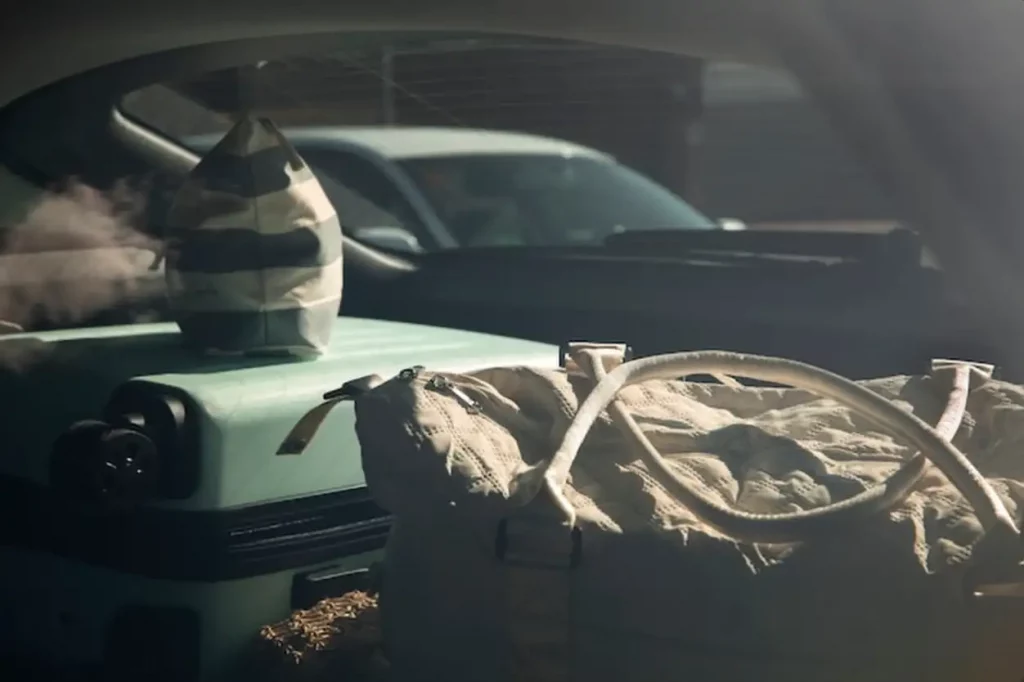 Luggage seen from the rear car window