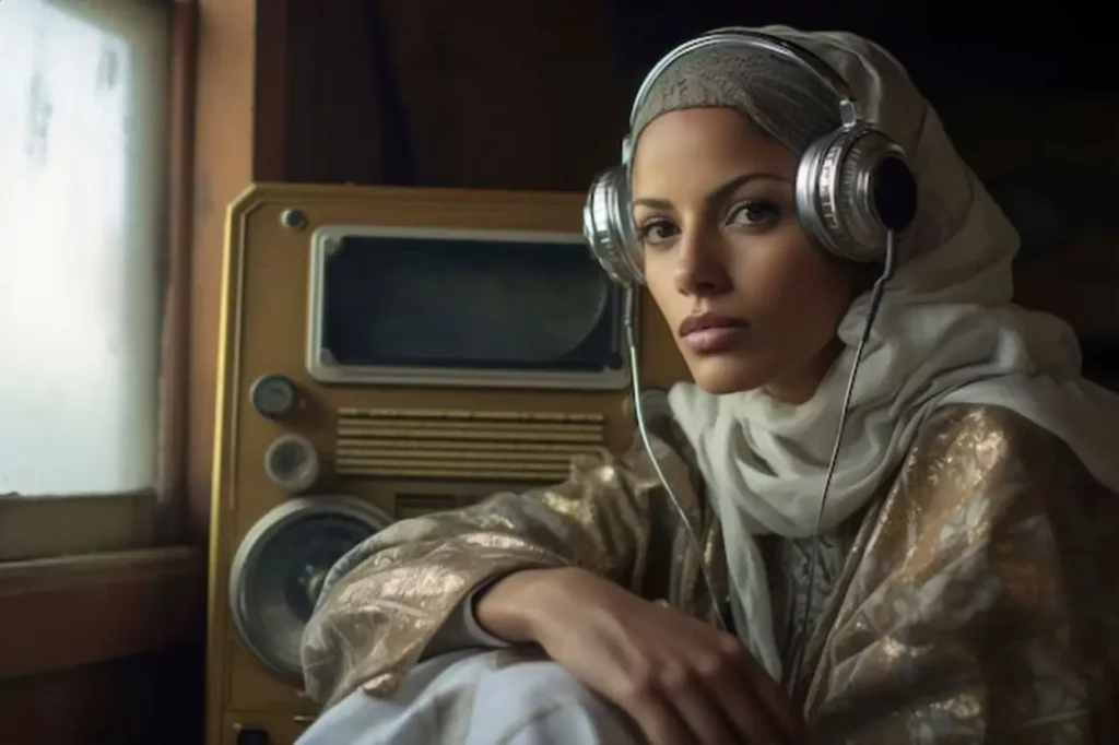 Portrait of young adult listening to the radio transmission