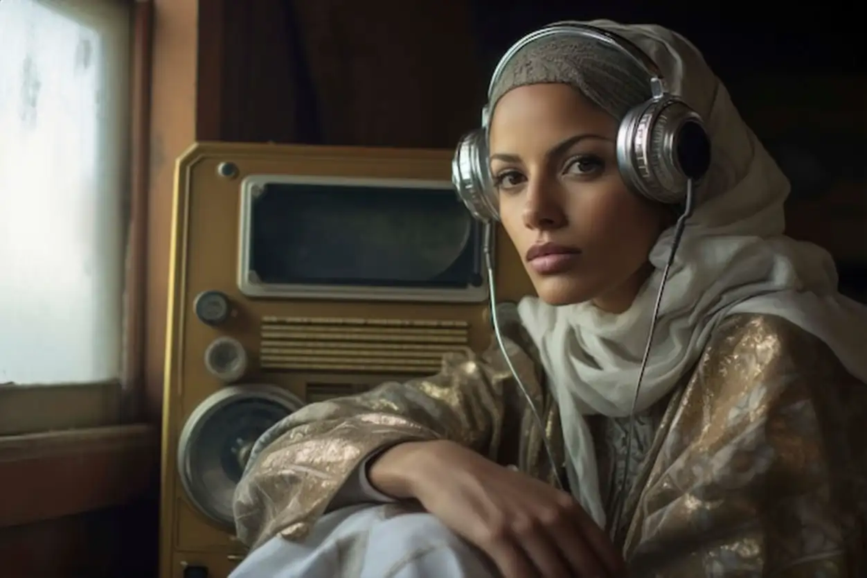 Portrait of young adult listening to the radio transmission