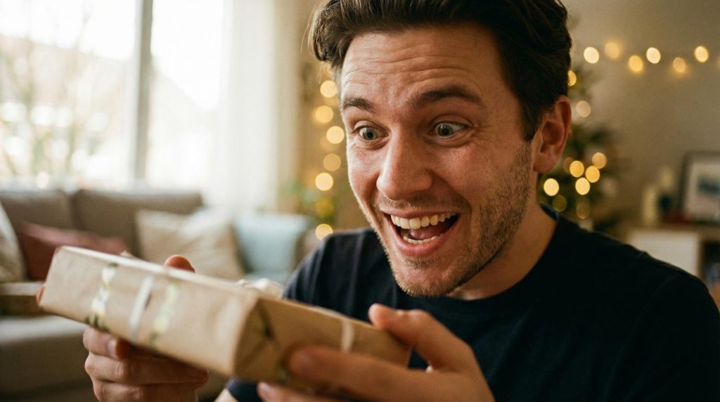 homme-cadeau Jeune homme recevant un cadeau