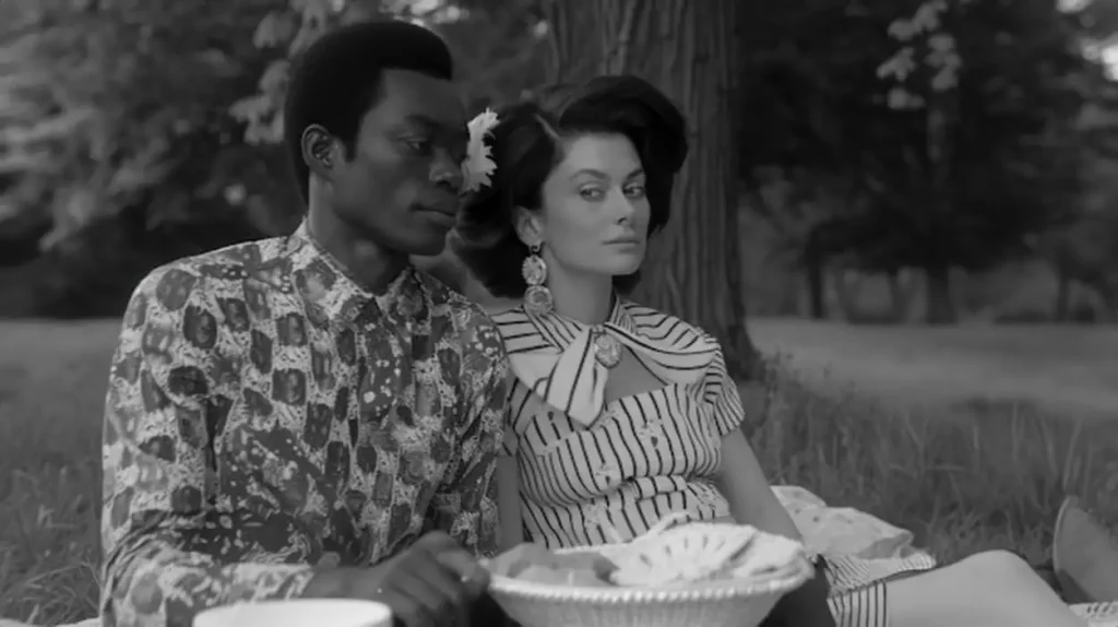 Close up lovely couple enjoying picnic