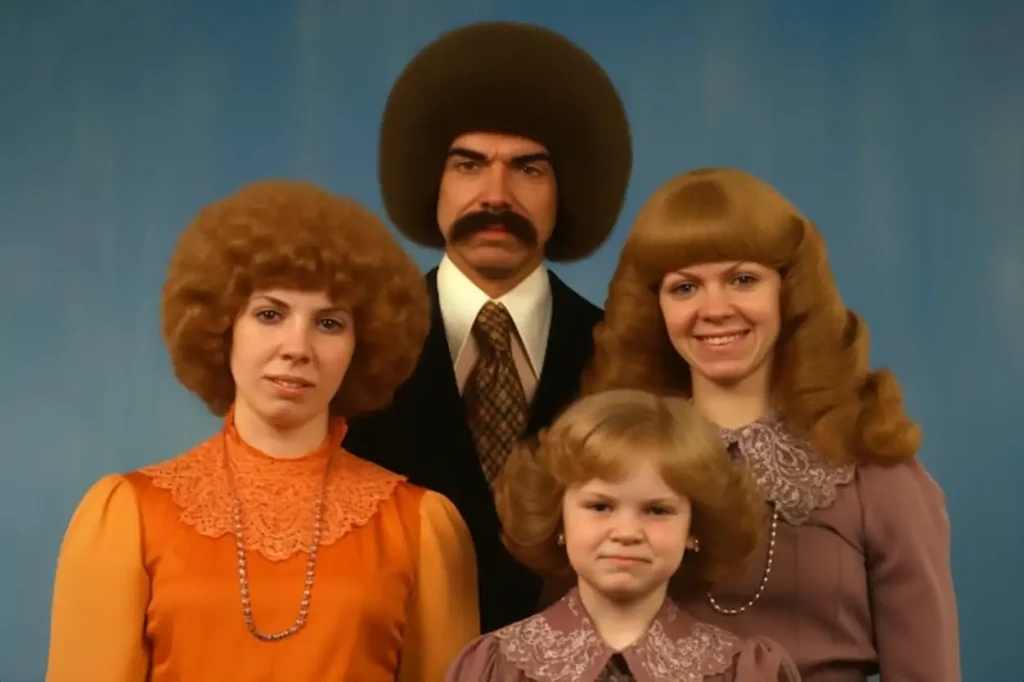 Portrait of family with funny wig