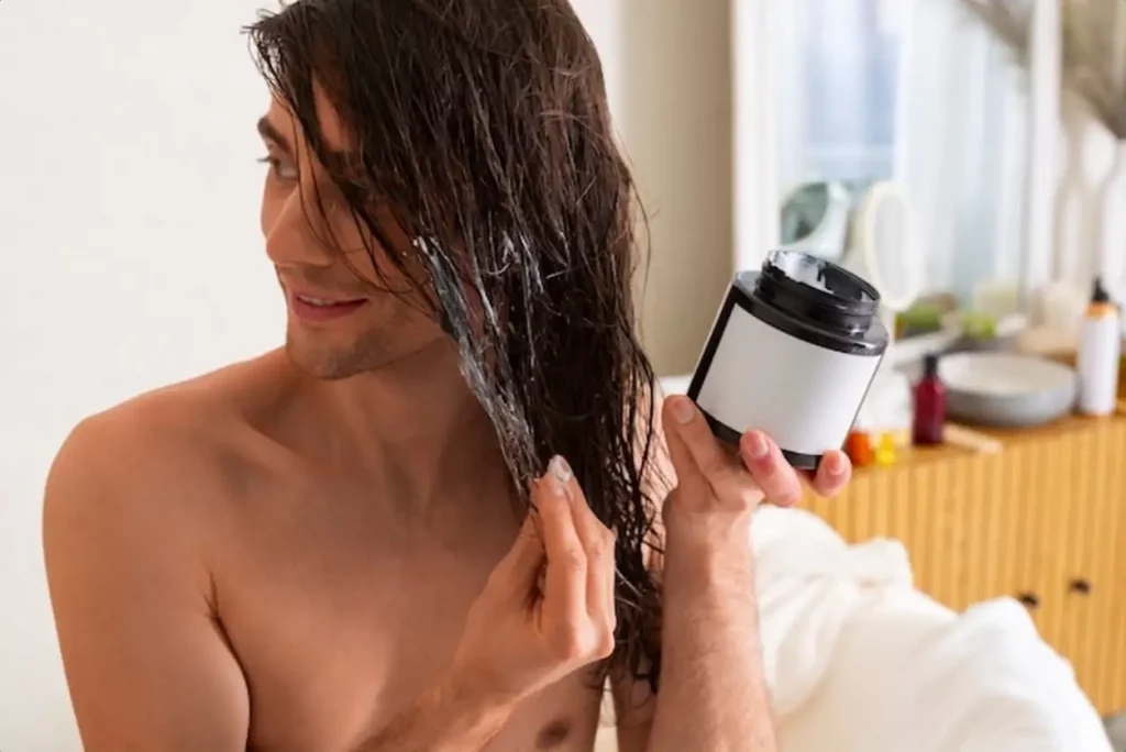Medium shot man hair slugging night routine