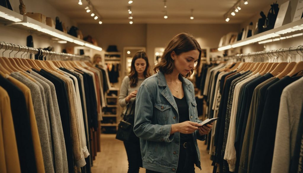 vetements-uk-fr Femme essayant des vêtements